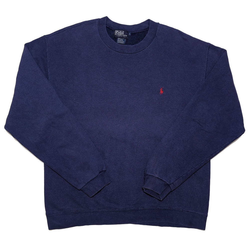 POLO RALPH LAUREN Sweatshirt Mens Large Navy Blue Excellent Vintage Made in USA